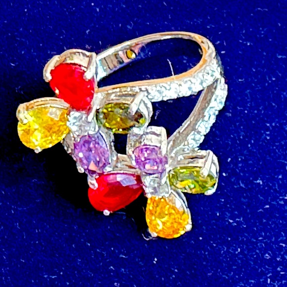 Double Flower Multi-Color Ring - Picture 2 of 3